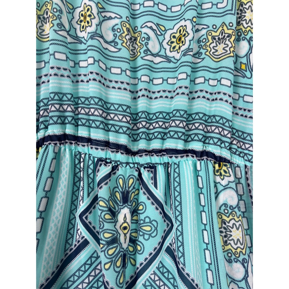 New York & Company Maxi Dress Women L Turquoise Geometric Halter Romper Lining - Picture 8 of 9